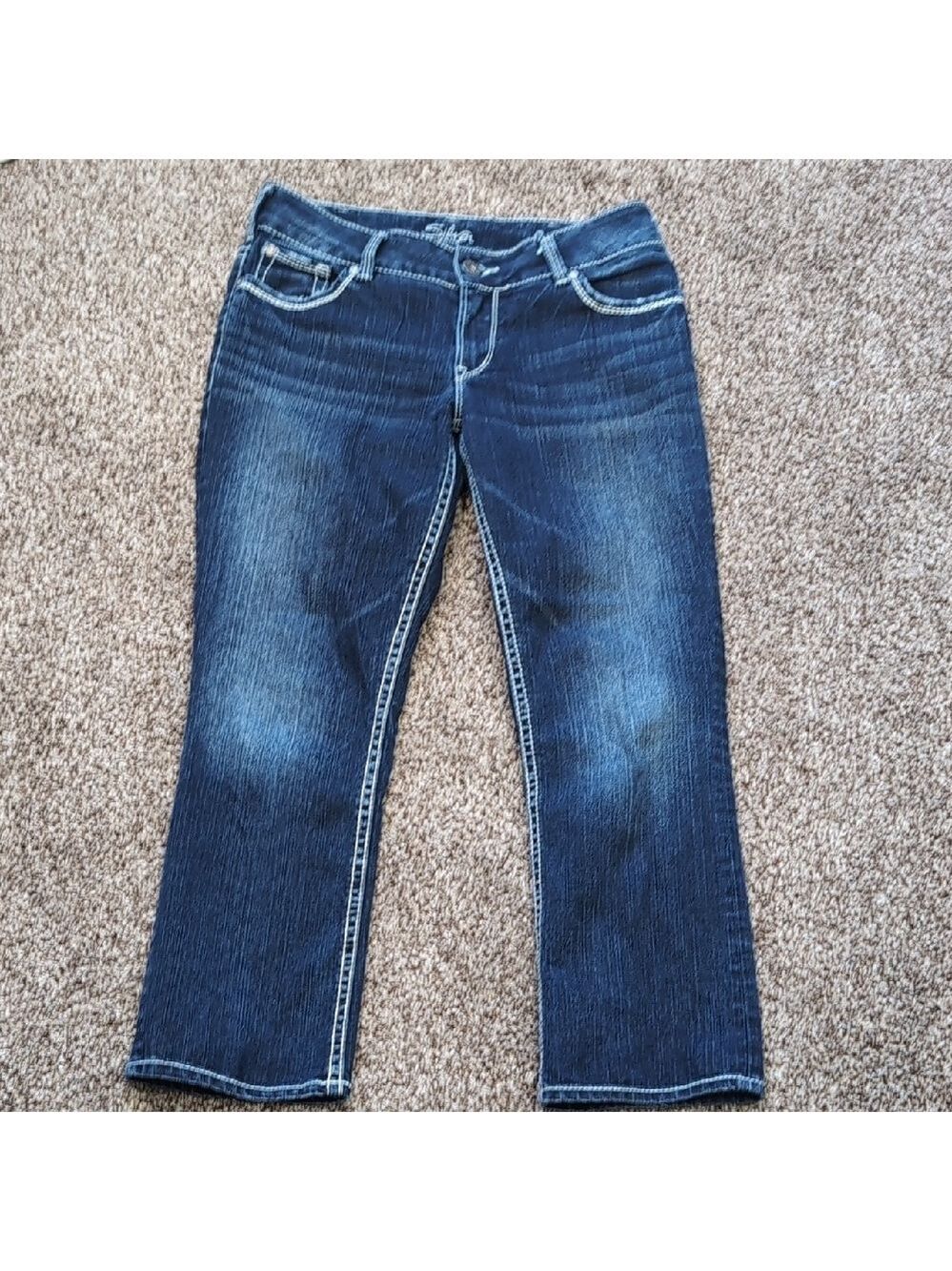 Silver Jeans Suki Capri Dark Blue Denim Straight Leg Size 30